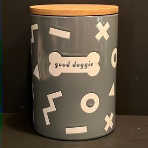 “good doggie” ceramic dog biscuit jar with bamboo lid-NWOT